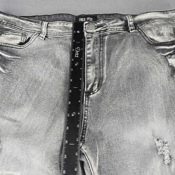Encrypted Jeans Mens 38x31 Gray Slim Tapered Distressed Stretch Denim Pants - Picture 6 of 13